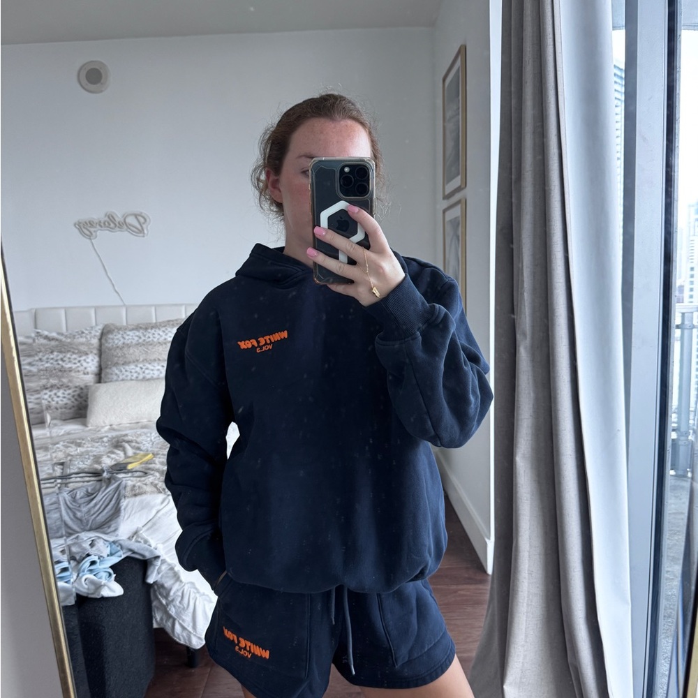 White Fox Boutique Navy Hoodie and Shorts Set